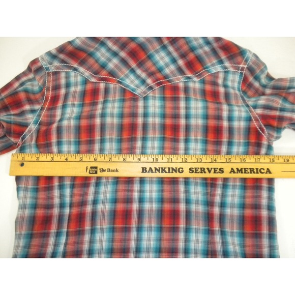 Ariat Shirt Womens M Red Blue Plaid Pearl Snap Western Embroidered Rodeo Cowgirl - Picture 8 of 13